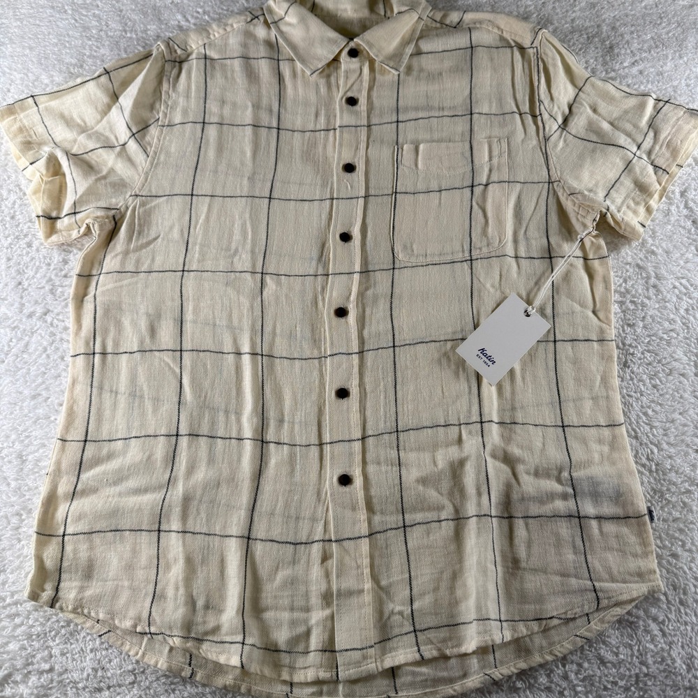 NWT Mens Katin Monty Shirt Beige Button Down Cotton/Linen‎ Medium Beach Surf - Picture 2 of 6